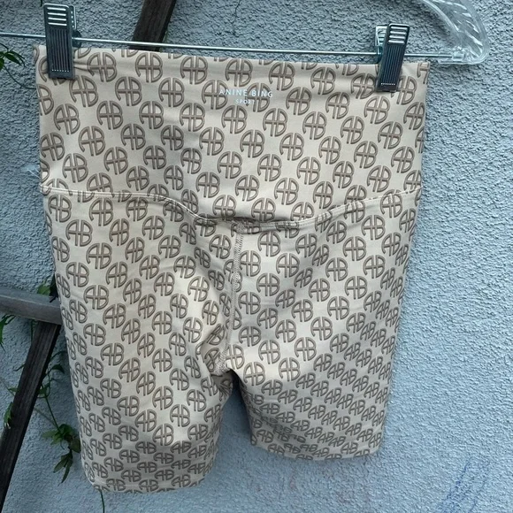 Anine Bing Blake Biker Short in Camel Monogram Print New With Tags!